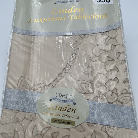 NOS Crest Home Design Chelsea Luxurious TableCloth 70” Diameter Gold Embroidered - Picture 4 of 13